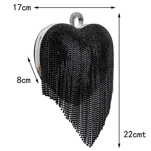 UMREN Women Luxury Heart Shape Tassel Evening Clutch Bag Rhinestones Wedding Party Purse Handbag - Image 4