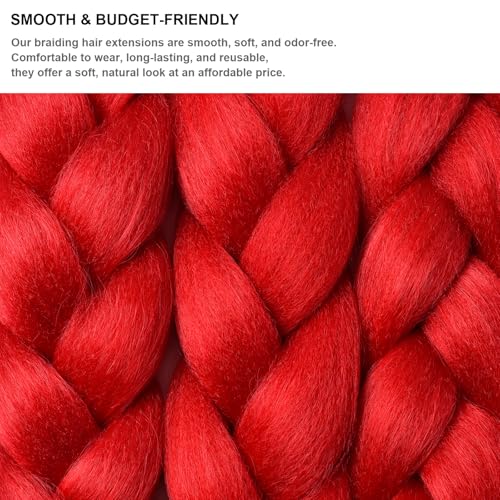 BUYOGET Jumbo Braiding Hair Extensions for Women 3 Bundles 24 Inch High Temperature Kanekalon Braiding Hair for Twist Crochet Box Braids Red - Image 3