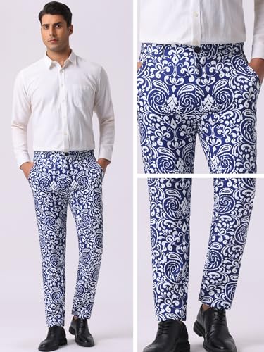 Lars Amadeus Retro Floral Dress Pants for Men's Flat Front Formal Paisley Flower Pattern Trouser4