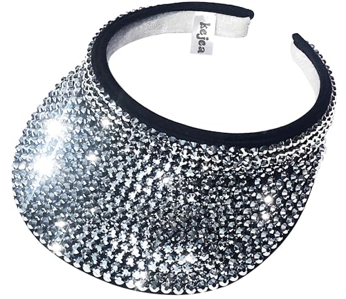 Bling Visor Hats Women Men Shiny Rhinestones Clip On Visors Adjustable Wide Brim Summer Cap Outdoor Sport Golf Beach Casual Sparkle Crystal Party (Silver Black)
