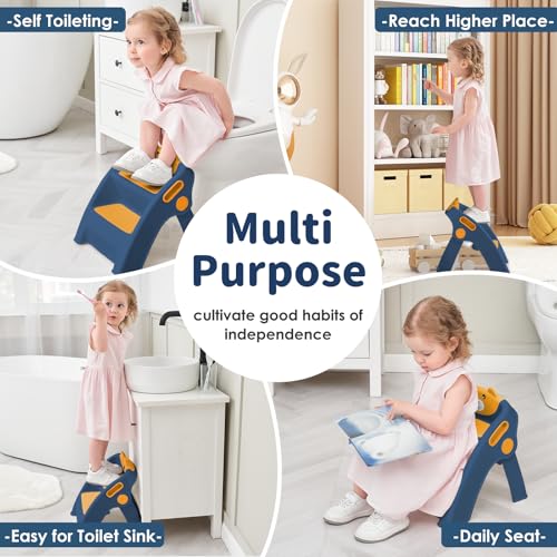Toddler-Step-Stool-Foldable-2-Step-Stool-for-Kids-Collapsible-Stool-Anti-Slip-Stepping-Stool-for-Bathroom-Sink-Potty-Toilet-Toddler-Kitchen-Stool-Helper-DarkBlue Toddler Step Stool Foldable 2 Step Stool for Kids Collapsible Stool Anti Slip Stepping Stool for Bathroom Sink Potty Toilet Toddler Kitchen Stool Helper DarkBlue
