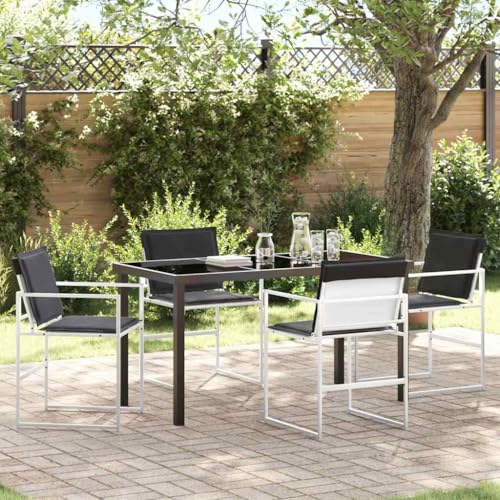 WRJENFSC Ensemble Table et chaises de Jardin 5 pcs en Acier laqué et textilène Blanc 140x70 cm Pliable UV résistant pour terrasse Balcon Repas en Plein air