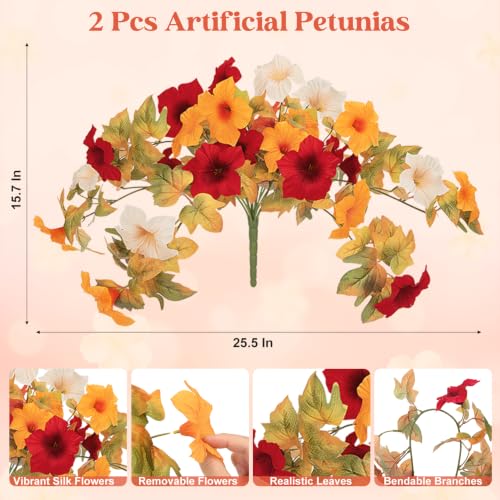 Image of Bassion Artificial Fall Flowers for Outdoors Decoration, 2 Pcs, Orange