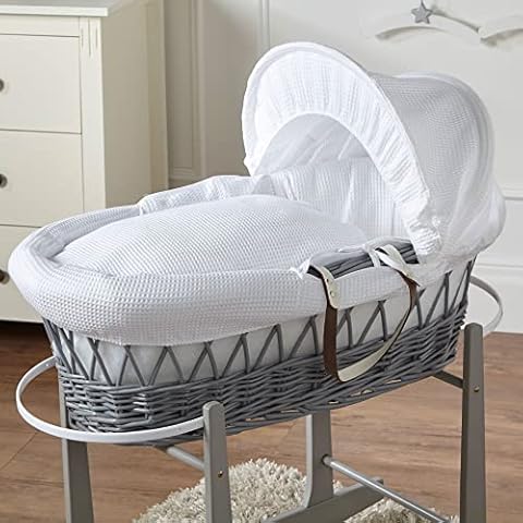 White Waffle Grey Wicker Moses Basket Cover