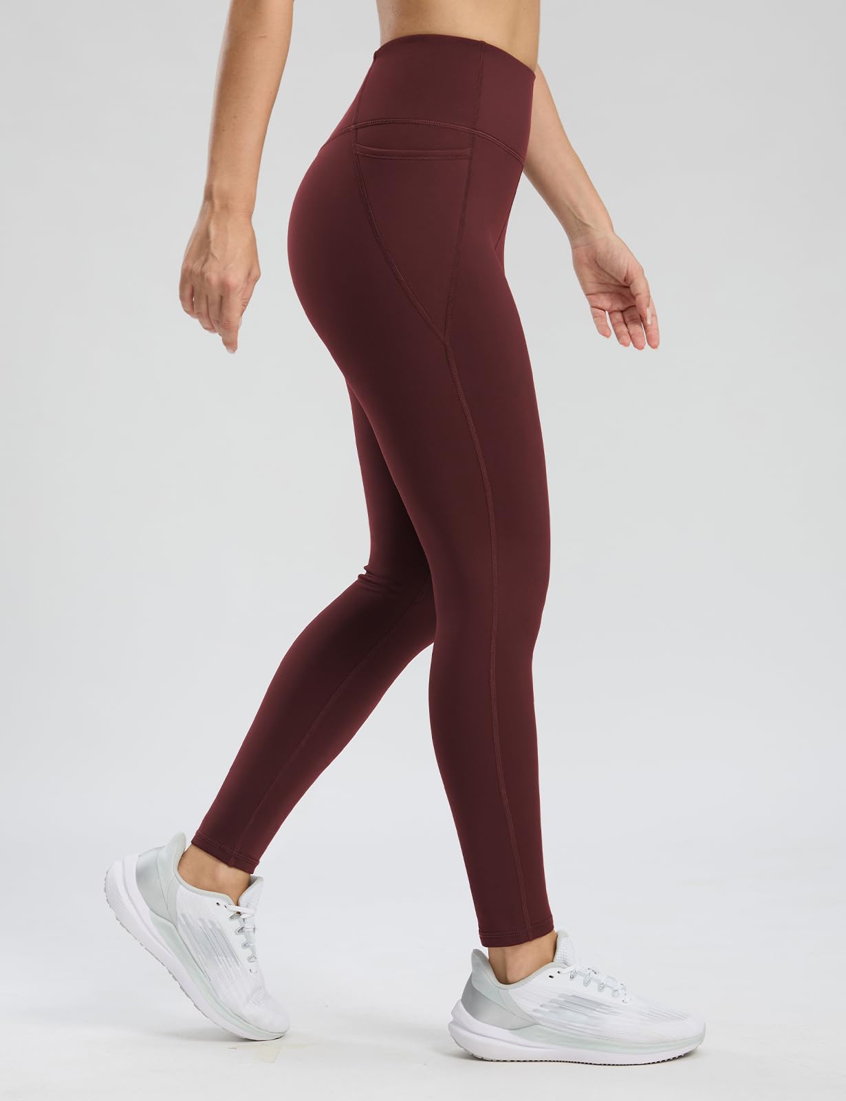 Seamaid Legging doublé en polaire pour femme - 68,6 cm - Résistant à l'eau - Thermique - Pantalon de course à pied et de randonnée avec poches - Taille haute, bordeaux, Taille M