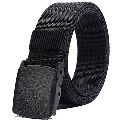 LionVII Men Nylon Belt Tactical Military Style with Plastic Buckle, Durable Breathable Canvas Web Strap Adjustable for Work Pants Below 46 Inch(Black) Cover