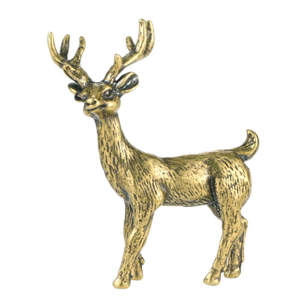 LIFKOMEDeer Statue Brass Elk Figurine Feng Shui Home Decor Lucky Collectible Animal Elk Figurines Office Bookshelf Ornaments Reindeer Golden Sculptures