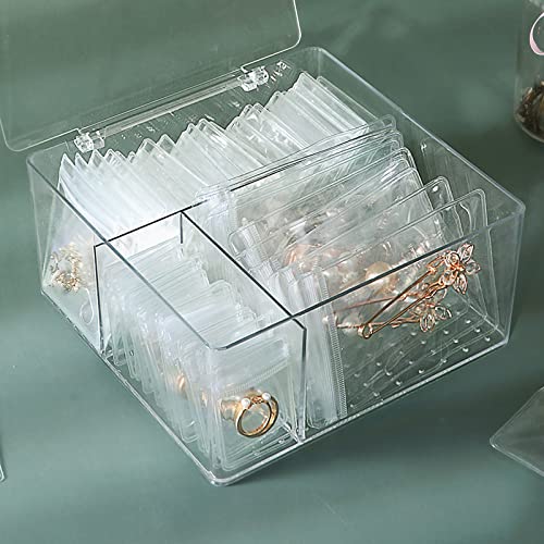 Jewelry Organizers for Women, Clear Acrylic Drawer Organizer Box with 10 Large Bags for Bracelet, 30 Middle Bags for Necklace, 20 Small Bags for Ring, Earring Storage Box