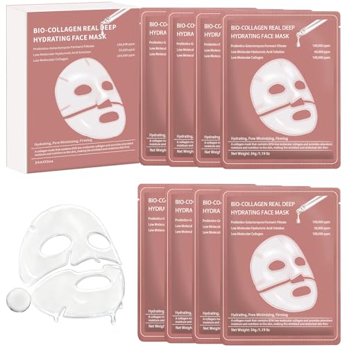 8 Stück Bio-Collagen Real Deep Mask, Bio Collagen Mask Korean, Kollagen Maske, Collagen Maske Overnight, Tiefenwirksame, Lang Anhaltende Feuchtigkeitsversorgung, Minimiert Poren, Reduziert Falten