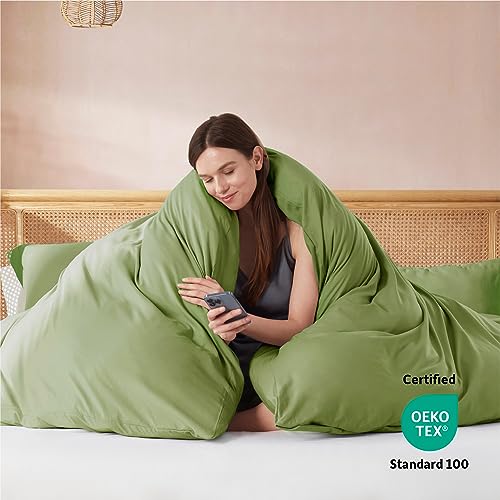 Nestl Twin Duvet Cover Set with Comforter Insert - Calla Green 3 Piece 68x90 Duvet Cover & 1 Pillow Sham with White Quilted Down Alternative Comforter, Ultra Soft, All Season