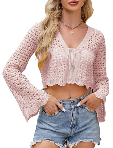 Women Tie Front Bolero Shrug Sweaters Cropped...
