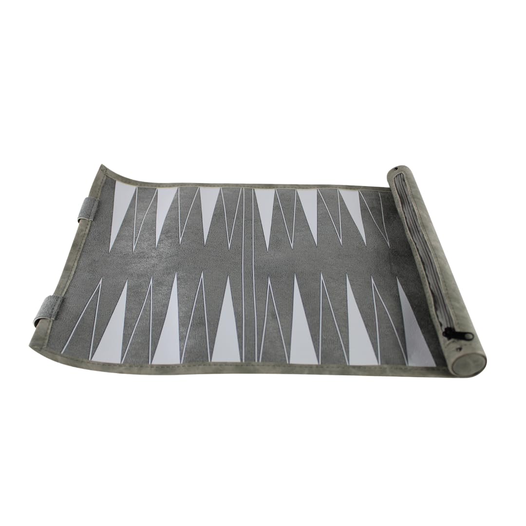 Set di backgammon arrotolabile da viaggio, 33 cm, colore: grigio