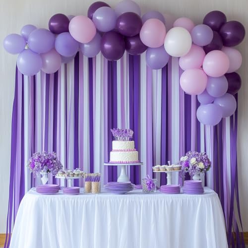 Image of 8 Purple Streamers with White, 656ft Pack of Crepe Paper Party Decorations | Each roll is 82 ft long and 1.8 Inch wide ideal for Birthday Party Decor, Baby showers and Princess Parties
