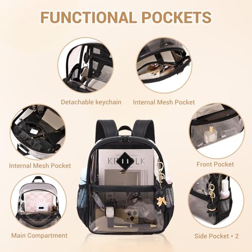Image of MUSEVOS Clear Backpack for Stadium Events Approved 12x6x12, Thick TPU Mini Clear Bag with Front Pocket for Concert Sport Events Work Travel, Black