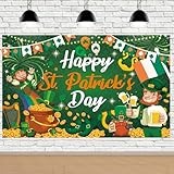 Comelodiant Happy St.Patrick's Day Decorations Backdrop Saint Patricks Day Banner Backdrop Green Irish Clover Coins St Patricks Day Party Photo Background Decor Supplies,71in*43in