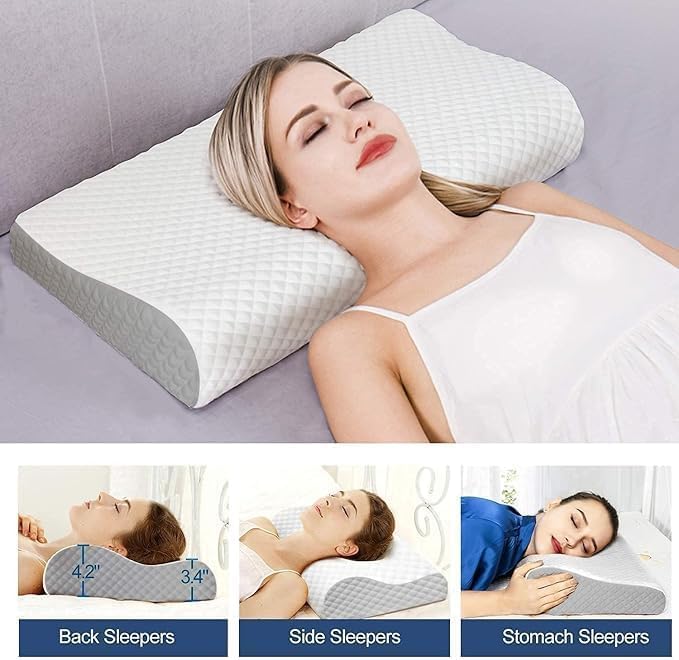 Image of Memory Foam Cervical Orthopedic Pillow for Neck & Shoulder Pain Relief | Ergonomic Contour Neck Support Sleeping Pillow | Pressure Relief Memory Foam Bed Pillow for Back Side Sleepers Breathable Cover