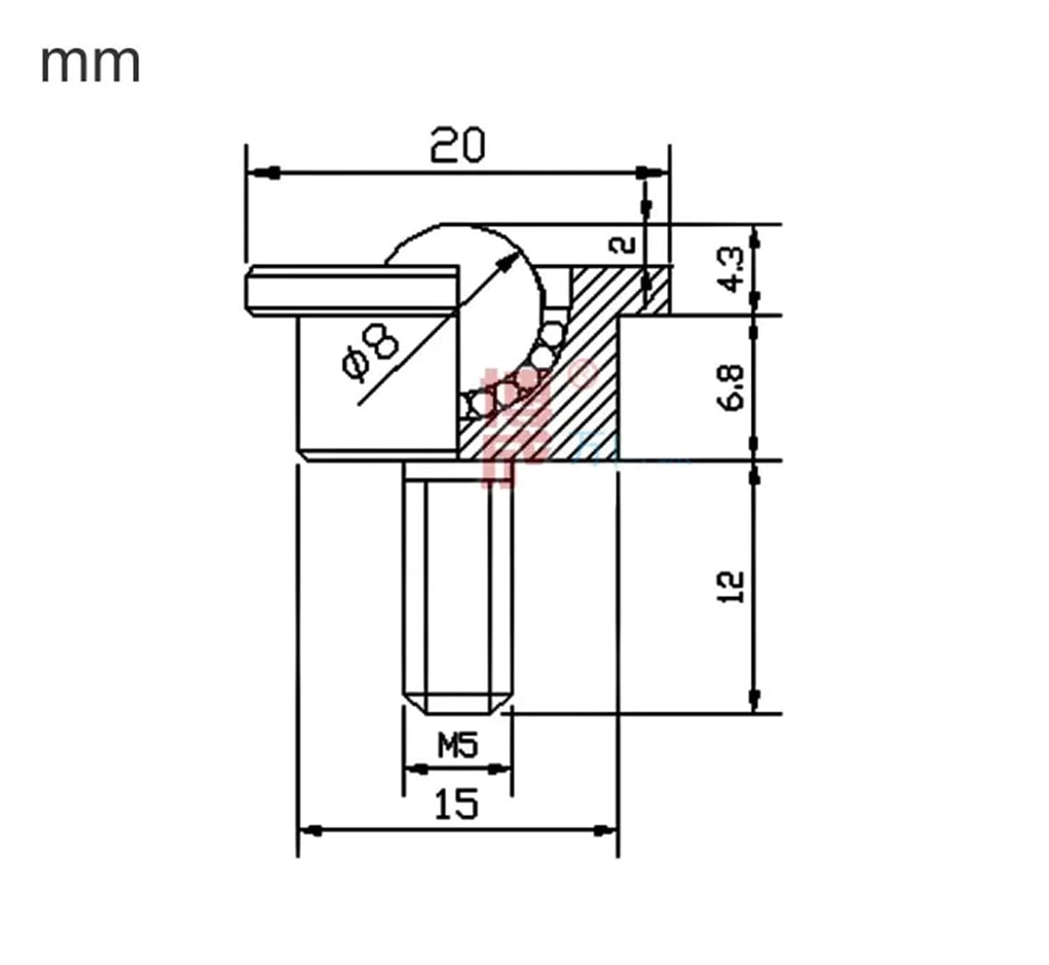 SP8-FL ボールキャスター/ホイール スクリュー付き、ミニチュア精密デリバリーボール、M5スクリュー、耐荷重10kg、家具ホイー