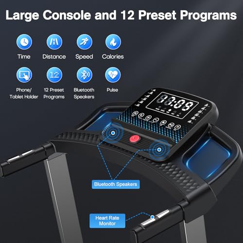 COZYINN Folding Treadmill with Incline, 3.5HP Quiet Treadmills for Home 400 lb Capacity, Running Machine with Pulse Sensor and Bluetooth Speaker, 7.6 MPH, App, Wide Belt, Space-Saving Design - Image 4