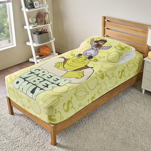 ZippySack Twin Bed Zip-Up Bedding Super Soft Fleece Fitted Blanket with Side Pocket & Durable Zipper Easy Bed-Making for Kids (Shrek)