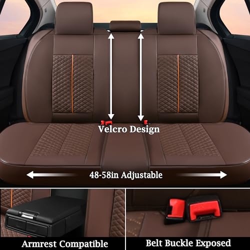Doogo Car Seat Covers Full Set, Car Seat Protectors 5 Seats, Automotive Seat Covers, Coffee Driver Seat Covers Universal Front and Rear Seat Covers Fit for Most Cars - Image 5