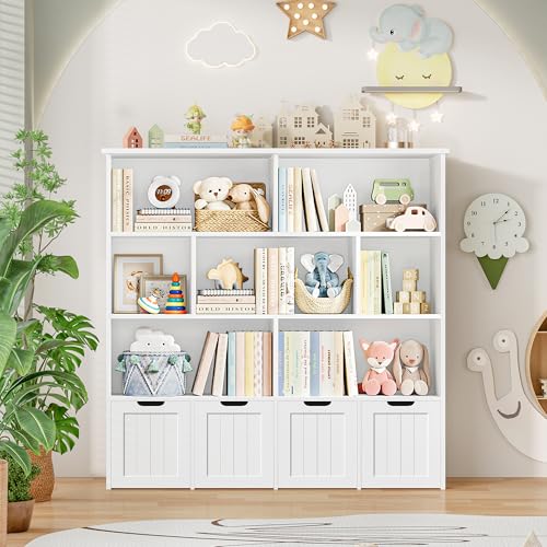 FINETONES Toy Storage Organizer, Kids Bookshelf with 4 Movable Chests and 7 Storage Cubes, Toy Chest Storage with Hidden Wheels, Toy Organizers and Toy Storage, White - Image 4