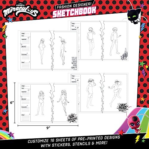 Horizon Group USA Miraculous Fashion Designer Sketchbook Superhero Sketchbook for Kids Ages 6 Up Ladybug Coloring Book.