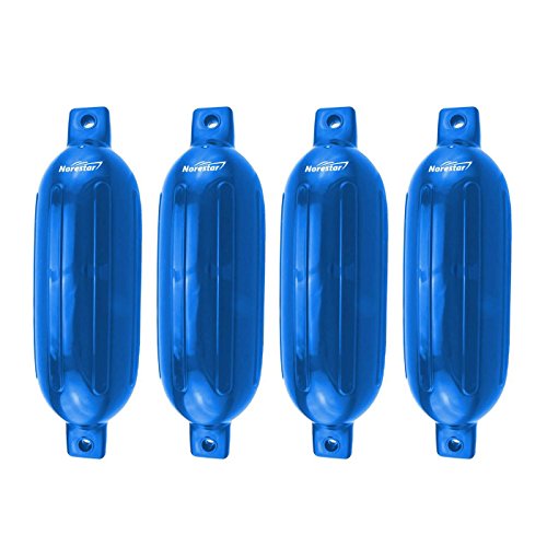 Norestar 4-Pack, 8.5" x 27" Ribbed Fender Deflated for Boat or Dock (Blue)