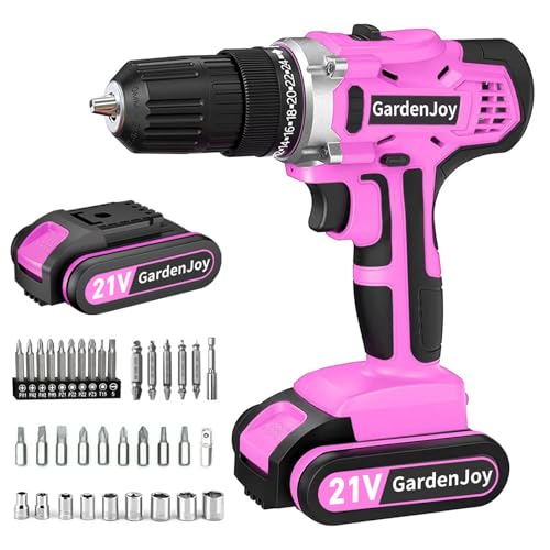 Image of GardenJoy 20v Cordless Drill Set, Power Electric Kit Battery With Charger 30Nm 2-Speed 3/8" Keyless Chuck 24+1 Position Drill Driver screwdriver Bits with LED Electric Work Light Women DIY