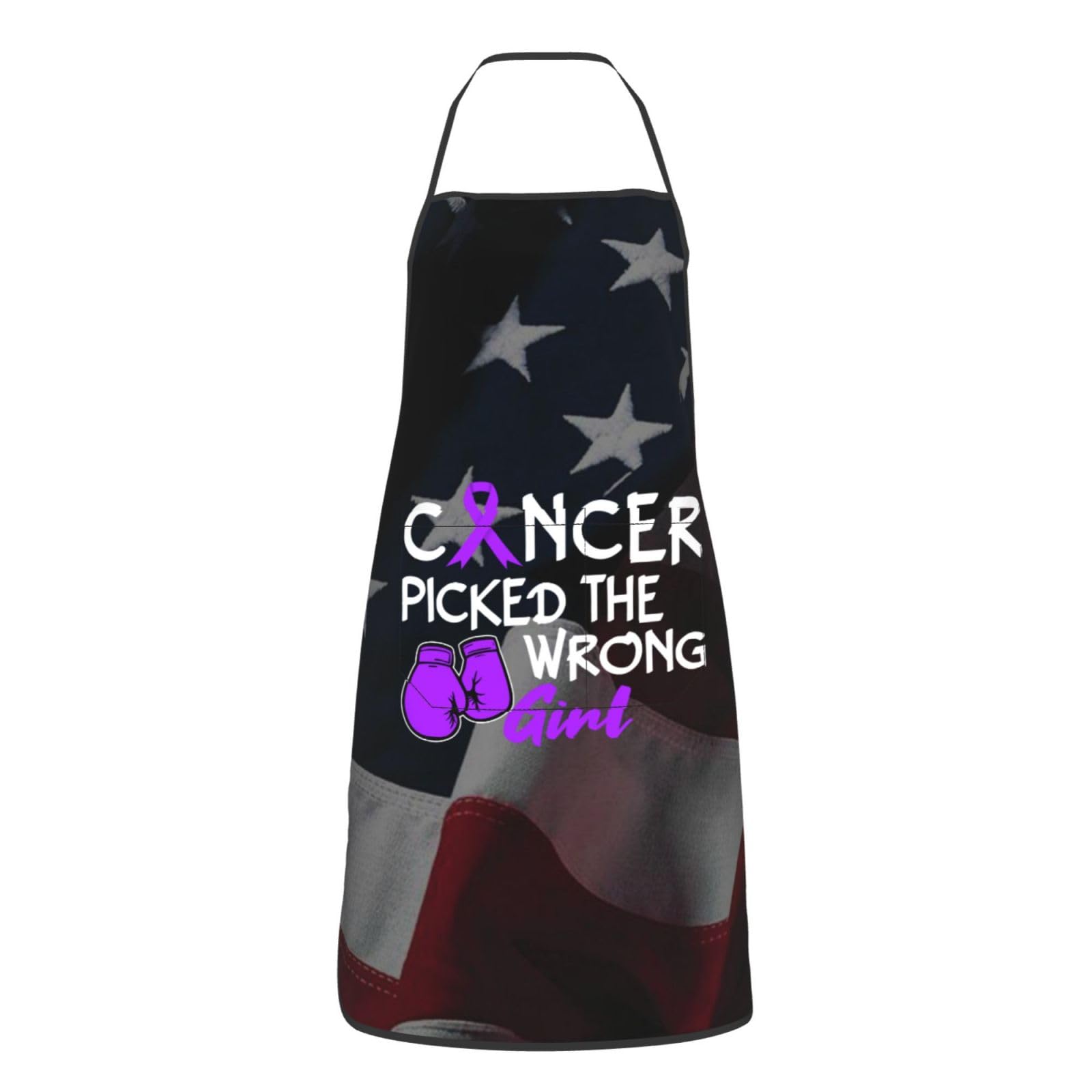 nopicsn Cancer Picked The Wrong Girl Pancreatic Cancer Apron for cooking with Pockets Women Men Kitchen Chef Funny Aprons