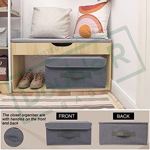 Image of DOUBLE R BAGS Foldable Storage Bins Cubes Boxes with Lid - Storage Box Cube Cubby Basket Closet Organizer with Handles for Closet Bedroom, 13 inch x 13 inch, (Grey, Pack of 1)