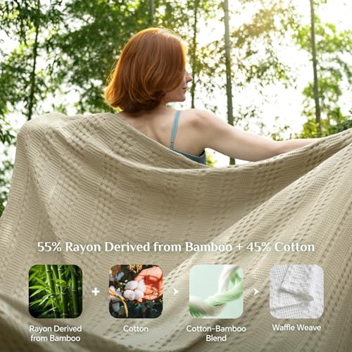 Image of BEDELITE Cooling Waffle King Size Blanket- Lightweight Breathable Cotton Summer Blanket of Rayon Derived from Bamboo for Hot Sleepers, Soft Throws for Bed, Couch and Sofa, Linen, 108x90 Inches