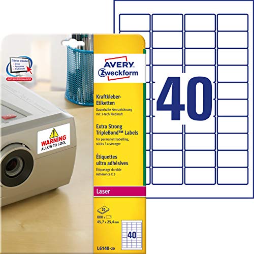 Avery España L6140-20 Caja de 800 etiquetas blanca de poliéster súper adherentes