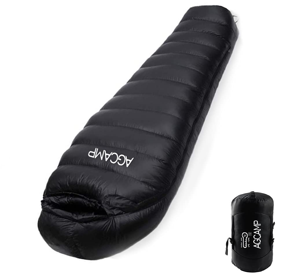 ★SALE★　高級ダウン使用　マミー型　寝袋 ダウンシュラフ　400g　ブラック Amazon | AGCAMP 寝袋 シュラフ ダウン マミー型 650fp 400T 高級