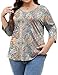 TFSDOD Womens V Neck T Shirts 3/4 Length Sleeve Womens Tops Boho Tees Casual Summer Outfits 2024 Old Nation Print 3XL
