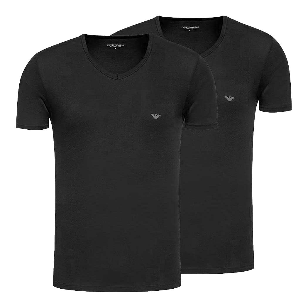 Emporio Armani Man's Core Logoband 2-Pack V Neck T-Shirt, Black, S, Regular