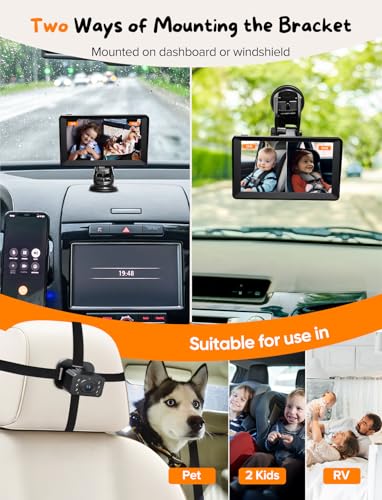 Image of Kidsneed Baby Car Camera - 7 Inch Large Screen Baby Monitor for Car | USB Plug and Play Easy Setup 360 Degree Rotating Backseat Camera Two Kids HD 1080P Rear Facing Seat Cameras