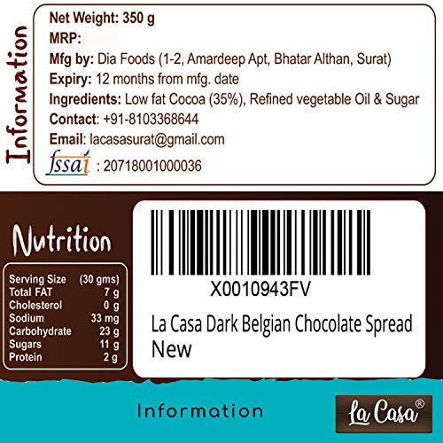 Image of La Casa Vegan Dark Chocolate Spread | 35% Cocoa | All Natural Ganache | No Colors /Essence /Preservatives Used | 350 GMS |