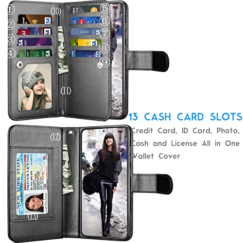 Galaxy S23+ Case, Galaxy S23 Plus Wallet Case, Tekcoo Luxury PU Leather ID Cash Credit Card Slots Holder Carrying Folio Flip Cover [Detachable Magnetic Hard Case] for Samsung S23 Plus 5G [Black]