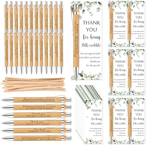 Yeaqee 36 Sets Employee Appreciation Gifts Bulk Thank You Gift Office Bamboo Pen with Inspirational Cards Christmas Gift for Team Coworker Teacher Volunteer Nurse (Being Awesome) Cover