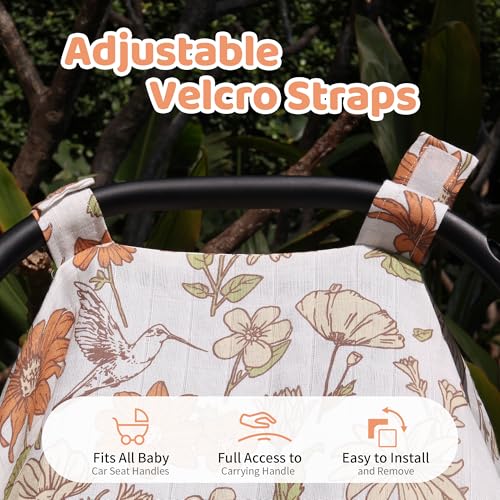 Image of Metplus Car Seat Cover Baby Girl, 100% Muslin Cotton Infant Carseat Covers, Lightweight Breathable Car Seat Canopy, Summer Stroller Sun Shade, Newborn Travel Essentials