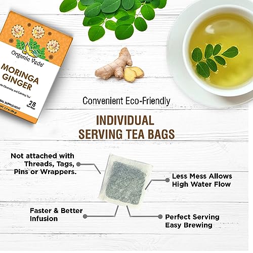 Organic Veda Moringa Ginger Green Tea, 28 Tea Bags - 100% Natural Ginger Moringa Herbal Tea for Energy, Immunity & Digestion with Essential Nutrients & Antioxidants - No GMO, Gluten-Free, Vegan - Image 6