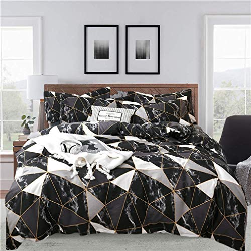 CLOTHKNOW Black Marble Comforter Sets King Plaid Geometric Bedding Sets California King Men