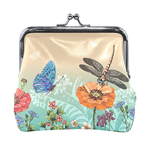 DerlonKaje Coin Purse Dragonfly Flowers Womens Wallet Clutch Bag Girls Small Purse