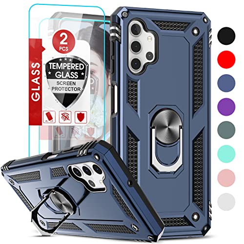 LeYi for Galaxy A32-5G Phone Case, Samsung A32 5G Case with [2 Pack] Tempered Glass Screen Protectors, [Military-Grade] Magnetic Ring Holder Kickstand Cell Case Cover Galaxy A32 5G (Not Fit 4G), Blue | with [2 Pack], Military-Grade, Magnetic Ring Holder, Kickstand, Not Fit 4G
