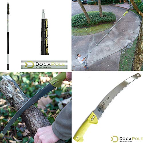 Docapole 7-30 Foot Telescoping Extension Pole + Gosaw Attachment Pruning Pole Saw; Extendable Limb Saw And Trimmer For Tree Pruning On Branches Less Than 2" Diameter; Includes Feather Duster #TOP2