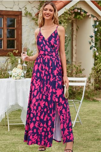 Image of Newshows Women's 2026 Lightweight Summer Wedding Guest Beach Vacation Casual V Neck Split Flowy Maxi Dress