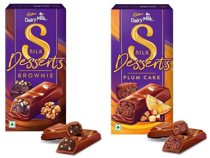 Cadbry Dairy Milk Silk Desserts Plum Cake Chocolate Bar, 70 g & Cadbry Dairy Milk Silk Desserts Walnut Brownie Chocolate Bar, 70 g | Pack of 2 | Combo