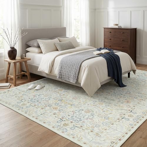 Tapete Vintage Floral Beige 8x10 Bajo Pelo Lavable miniatura 5