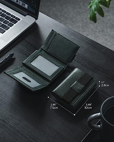 VULKIT Minimalist Leather Rfid Blocking Trifold Wallet with Elastic Band Credit Card Holder with 6 ID windows & Zipper Pocket for Men (Green)2