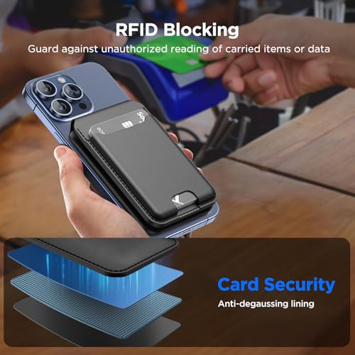 Image of Miracase Magnetic for iPhone 17 Case & Stand Wallet, Compatible with MagSafe, Integrated Silicone Camera Control Cover, Magnetic Force 3000Gs,5-Card Holder,Black+Black